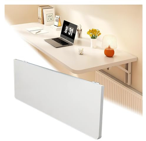 Schwebender Laptop-Schreibtisch, Wandmontage, platzsparend, zusammenklappbar, Holz, mit Blättern, Frühstücksbar (Weiß, 120 x 40 cm)