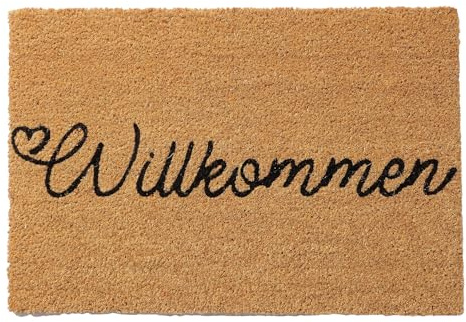 Wording Fußmatte aus Kokosfasern & PVC – 60 x 40 cm – Willkommen, kl. Herz | Rutschfest – dekorativer Schmutzfänger mit Schriftzug Design – Drecksammler für Flur, Terrasse, Wintergarten – Seaside No.64