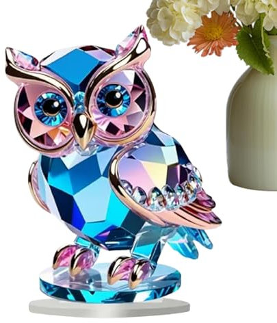 Eulen Deko, Eulen Statue Figure, Eulen Geschenke für Frauen, Harz Tier Skulptur Dekoration, Vogelschreck Eule Design mit rotierendem Kopf, Beleuchtung zum Hinstellen mit Timer-Funktion - dekorative W