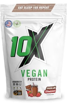 10X Athletic Vegan Protein Powder – Chocolate Strawberry, Plant-Based, Dairy-Free, Gluten-Free, No Soy or Sugar, Supports Muscle Growth & Recovery – Informed-Sport Certified, Delicious Taste