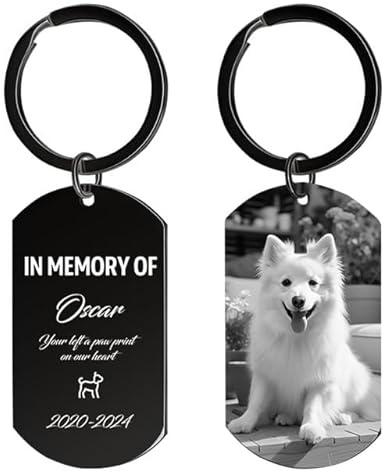 Personalisierter Schlüsselanhänger Hund mit Foto Gravur | Erinnerung Geschenk für Verstorbenen Hunde & Katzen, Traueranhänger für Haustierverlust