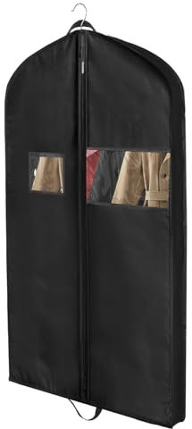 Kleidersack Anzug Schwarz mit Reißverschluss, Kleidersäcke, Kleidersack Kurz zur Aufbewahrung, Kleiderbeutel für Reisen, Anzugtasche, Schützt vor Staub, Feuchtigkeit & Motten (110 * 60 * 10cm)