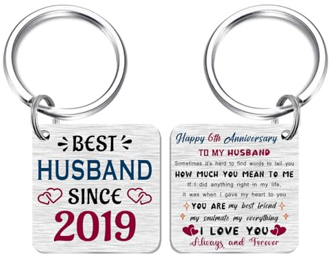 FALOGI 6th Wedding Anniversary Keyring for Husband, Happy 6th Anniversary Husband, Best Husband Gifts Since 2019