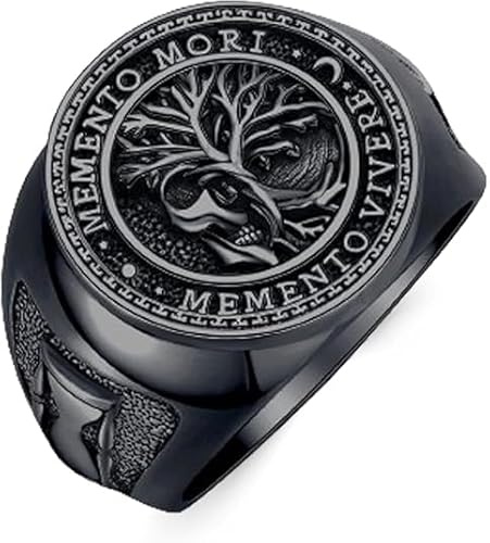 HARMONY BOLA Memento Mori Bague pour homme en argent sterling 925 Memento Mori Crâne gothique Memento Vivere Bague Amulette Bijoux Cadeaux
