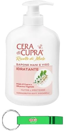 8x Cera di Cupra Seife Sapone Idratante Feuchtigkeitsspendende Flüssigseife für Hände und Gesicht - mit Cupra-Honig - 200ml + Beni Culinari Kostenloser Schlüsselanhänger