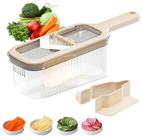Gurkenhobel, 5-in-1 Verstellbar Gemüsehobel, Gemüsereibe, Zwiebelschneider, Kartoffelschneider, Gemüsehobel,Reibe,mit Handschutz und Aufbewahrungsboxfür Küche und Geschenk