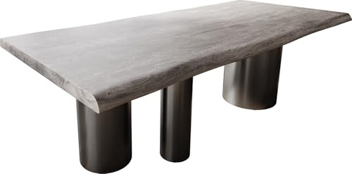 DELIFE Esszimmertisch Edge Akazie Platin 220x100 XL Troa Edelstahl Graphit Live-Edge