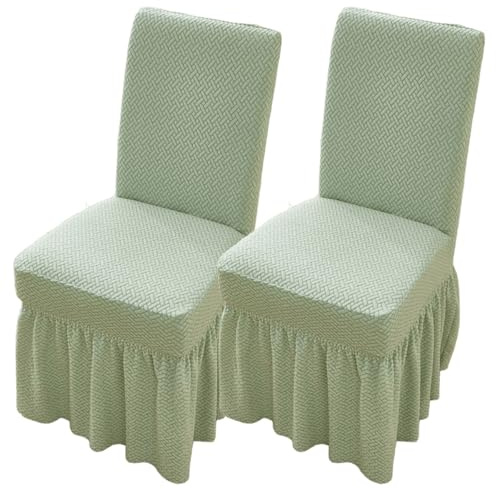 WYLEBER Stuhlhussen für Esszimmerstühle mit Langem Rock,Stuhlhussen für Esszimmer 2er-/4er-/6er-Set,Universelle rutschfeste Stuhlbezug für Küche Hochzeits Feier Bankett(Green,2 Set)