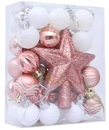 Boule de Noel Decoration Lot de 36 Boules Noël en Plastique Incassables À Paillettes(Rose Gold)