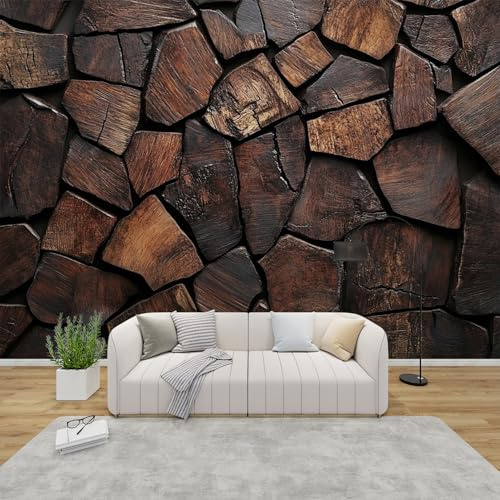 3D Tapete Holzoptik Schlafzimmer, Fototapete Rustikale Natur, Vliestapete Braun, Tapeten Wohnzimmer Muster, Abstrakte Holz Wand Deko Kinderzimmer, Wandtapete, Mustertapete 350x256 cm