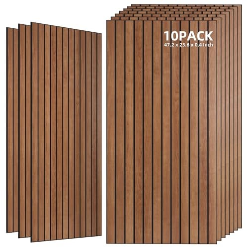 TO-TH Acoustic Wall Panels Wood-Look Sound Dampening Panel 10 Pack, Cherry | 47.2x23.6x0.35, Decorative PVC Wood Grain Veneer, Noise Dampening & Echo Reduction, Sound Proof Panels for Studio, Office
