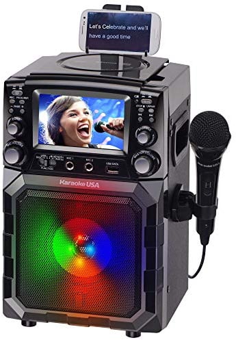 Machine de karaoké portable avec affichage des lettres | Affichage couleur | CD+G, MP3+G et USB MP3 | Haut-parleur Bluetooth sans fil avec batterie rechargeable intégrée et lumières LED clignotantes |