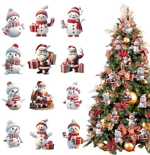 36 Stück Weihnachtsbaumschmuck Schneemann Holz, Niedliche Schneemänn Deko Figuren zum Hängen, Snowman Weihnachtsbaum Deko, Einseitig Bedruckte Weihnachtsdeko Holzanhänger für Baumschmuck Weihnachten