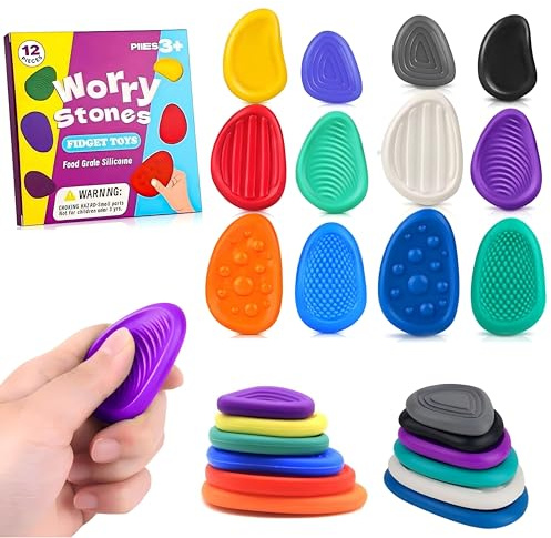 12 Piezas Fidget Toys Sensory Stone, Fidget Toys Piedras Sensoriales, Piedra Sensorial de Silicona, Juguetes Antiestrés, Sensory Stone Calming Toys para Adultos Niños TDAH y Autismo (D)
