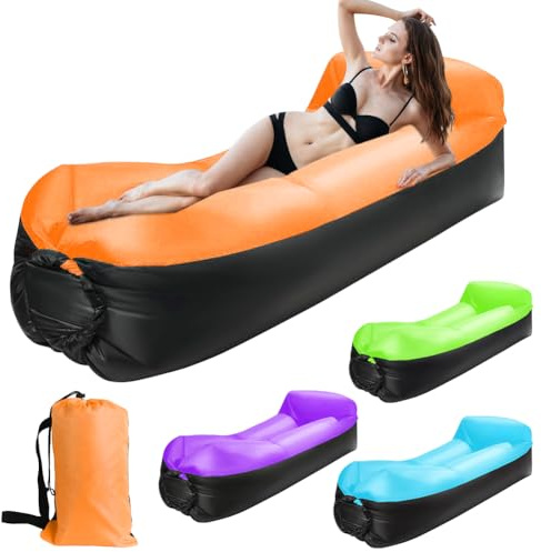 Gohytal Divano gonfiabile, 230 x 70 cm, impermeabile, per esterni, portatile, gonfiabile, ad aria, con pacchetto portatile, per campeggio, vacanze, piscina, spiaggia, cortile, arancione