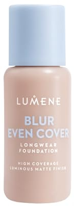 LUMENE Blur Even Cover Foundation | Hochdeckende, leichte Flüssigfoundation mit strahlendem, mattem Finish | 16 Stunden Halt | Niacinamid & nordische Heidelbeere | Parfümfrei | Farbton 2 | 30 ml