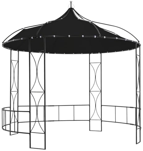 Fecpoo Pavillon rund 300 cm Durchmesser Anthrazit/Schwarz – belüftetes Dach, robuste Eisenkonstruktion, 100% Polyester, ideal für Familienfeiern & Outdoor-Events