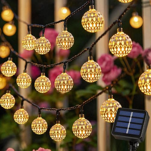 Solar Lichterkette Außen 7M 50 LED, Marokkanische LED Lichterkette mit 8 Modi, Solar Lichterkette Outdoor Warmweiß für Balkon Terrasse Garten Hochzeit Party