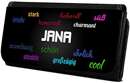 Geldbörse mit Namen Jana - Design Positive Eigenschaften - Brieftasche, Geldbeutel, Portemonnaie, personalisiert für Damen und Herren