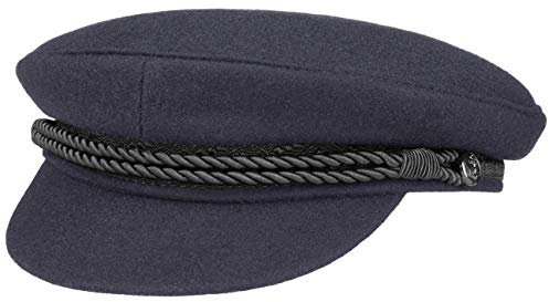HAMMABURG Elbsegler Mütze Blau für Herren | traditionelle Kapitänsmütze mit Innenfutter | Matrosenmütze aus Tuch | Größe L 58 cm | Schirmmütze mit Kordel, kurzem Visor und schwarzen Knöpfen