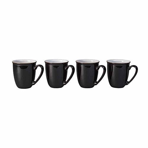 Denby - Elements Black Coffee Mug Set of 4 - 330ml Stoneware Ceramic Tea Mug Set For Home & Office - Dishwasher Safe, Microwave Safe - Black, White - Chip Resistant