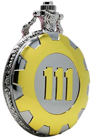 CokinkiDs Taschenuhr, goldenes, Fallout 4 Vault 111 Steampunk-Taschenuhr, Quarz-Taschenuhr, Geschenk für Herren