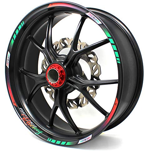 18 Teiliges Felgenrandaufkleber Neon Line Felgendesign inkl. Felgenbettaufkleber Komplett-Set -Finest Folia passend für 17 Zoll & 161819 Felgen Motorrad Auto Fahrrad MR006 (Tri Colore, Matt)