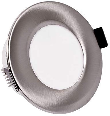 IP44 LED Bad Einbaustrahler 230V sehr flach 5,5W RUND Eisengebürstet Edelstahl-Optik Einbauspot Einbauleuchte Einbaulampe Deckenlampe Deckenstrahler Dusche