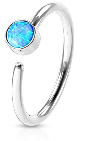 viva-adorno 0,8mm Nasenring Nasenpiercing Piercing Hoop Ring Opal Tragus Helix Cartilage Rook Ohrpiercing Z520, silber/türkis