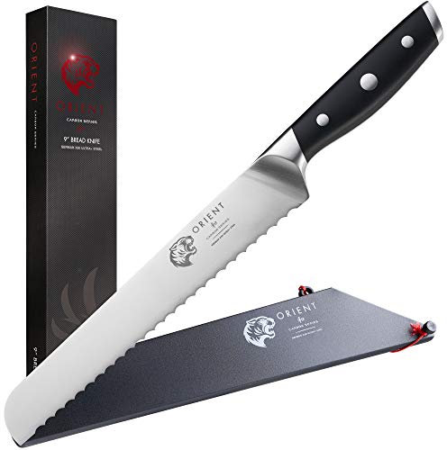 ORIENT 9 inch Bread Knife - Serrated Breadknife - German Stainless Steel, Gift Box and Cover Sheath