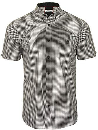 Xact Men's Gingham Check Shirt with Button-Down Collar - Short Sleeved (Black/White) S