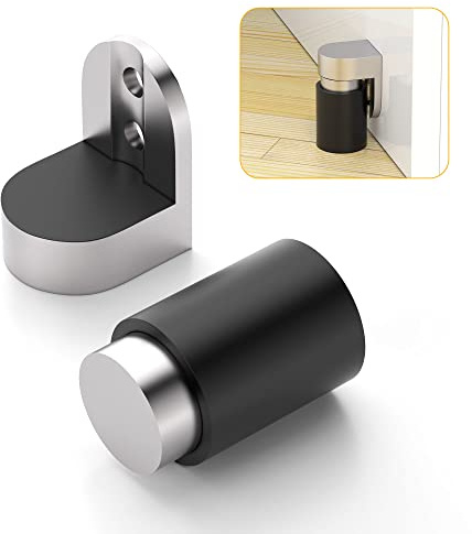 Cylindrical Floor Mount Door Stop Stainless Steel Heavy Duty Magnetic Door Stopper Height-Adjustable Brushed Satin Door Holder Floor Mount