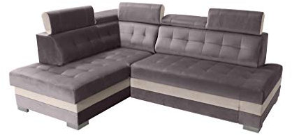 Robin Paris Ecksofa mit Schlaffunktion Bettkasten 5 Verstellbare Kopfstützen Sofa L-Form Schlafsofa Freistehende Eckcouch Schlafcouch Wohnzimmermöbel Wohnlandschaft Grau Creme