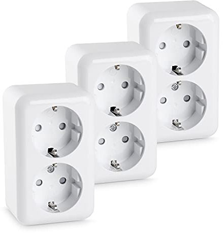 HEITECH Aufputz Schutzkontakt Steckdose 2fach - Neues Modell - 3x Wandsteckdose für Innenbereich 250 VAC 16A IP20 - Schuko Steckdose innen Aufputzsteckdose Schutzkontaktsteckdose