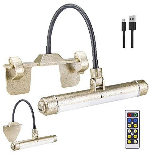 HONWELL Luz inalámbrica para cuadros con control remoto, Luz de imagen recargable inalámbrica con 3 modos de iluminación,luz de pared regulable para pintar cuadros, exhibición de ilustraciones (oro)