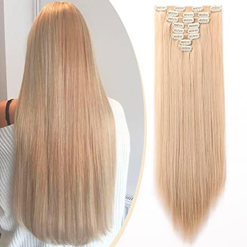 S-noilite Clip In Extensions Haarverlängerung Glatt 8 Teiliges SET 18 Clips 8Pcs Voller Kopf Wie Echthaar 58cm Aschbraune Mix Bleichblond