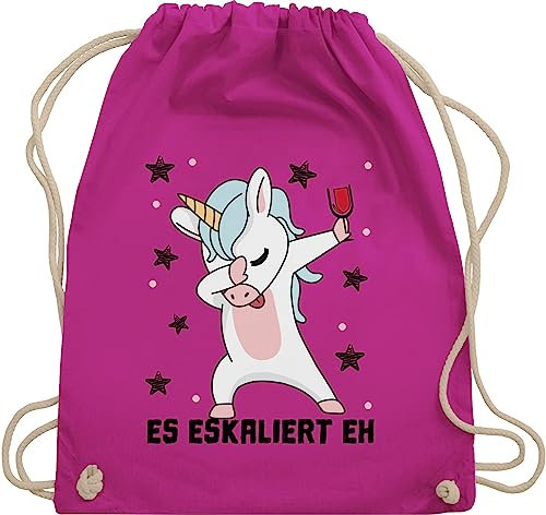 Turnbeutel Rucksack - Party & Alkohol Damen - Es eskaliert eh Einhorn mit Weinglas - Unisize - Fuchsia - einhornrucksack saufrucksack sauf wein beutel geschenke für weintrinker festival clothes
