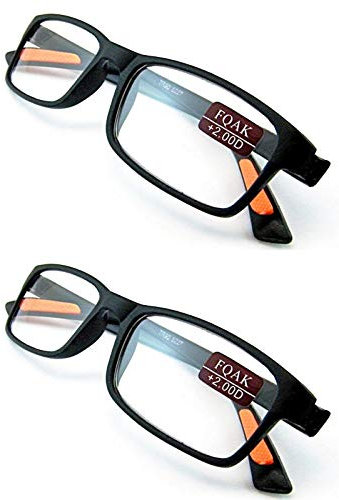 Fads & Fashions 2 x PAIRS TR90 Bendable, Flexible Reading Glasses Quality Lenses, Super-lite with 13 Lens Strengths RG9 (2 x Pairs Black & Orange, 2.50)