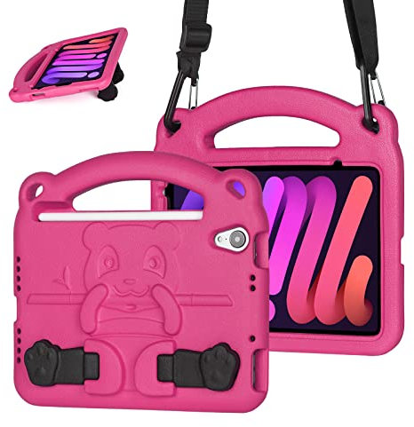 KINGSKEEN Funda para iPad Mini 6.a generación, iPad Mini 6 Funda (8,3 Pulgadas, 2021), Funda para niños EVA, con asa, Soporte Incorporado, Correa para el Hombro y Soporte para lápiz Apple (Rosa)