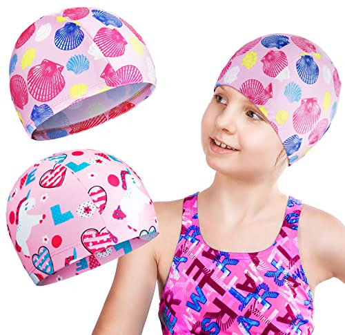 2 Cuffie Nuoto per Bambini, Cuffia da Bagno in Tessuto per Capelli Lunghi e Corti (Guscio, Bilancia)