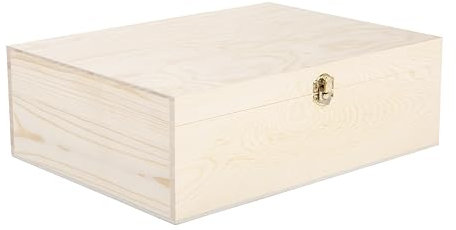 Plain Wooden Storage Box With Hinged Lid Front Clasp DIY Craft Crate Treasure Chest Jewellery Box (Small)