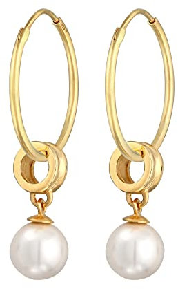 Nenalina Creolen Silber 925 Damen Ohrringe mit Perle vergoldet (8 mm)