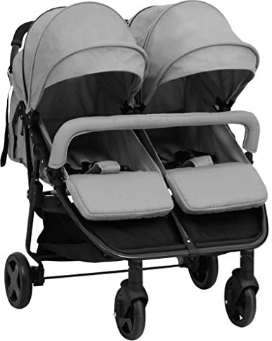 vidaXL Geschwisterwagen Klappbar Zwillingswagen Kinderwagen Baby Kinder Buggy Zwillingsbuggy Kinderbuggy Reisebuggy Hellgrau Schwarz Stahl
