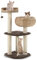 COSTWAY 104cm Kratzbaum, Katzenbaum klein, Katzenkratzbaum mit Sitzstange, Korb, Sisalpfählen, Sisalseil & Ball, Kletterbaum aus Rohrkolbenflaum, Aktivitätsbaum Katzenmöbel Katzen (Braun)