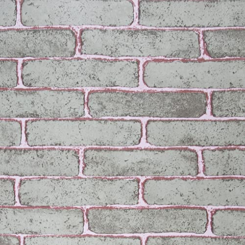 FENTIS Papier Peint Effet Brique Gris et Rose Autocollant Mural Vintage pour Décoration de Cuisine Chambre à Coucher Salon Imperméable et Résistant à L'huile Rouleau Amovible pour Placard 44x1000cm