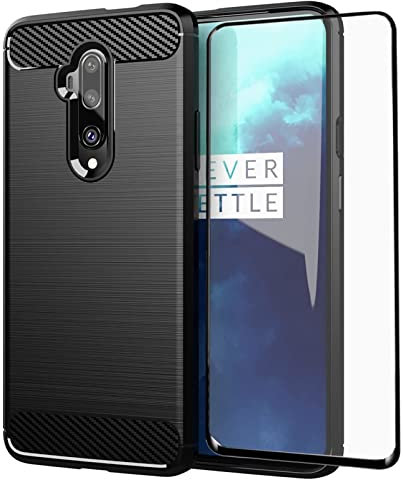 Kompatibel mit OnePlus 7T Pro OnePlus7TPro 5G Mclaren Edition Hülle Panzerglas Displayschutzfolie Handyzubehör Stoßfest Weich Slim Handyhülle für One Plus 7TPro 1Plus 1 + 1+ Frauen Herren Schwarz