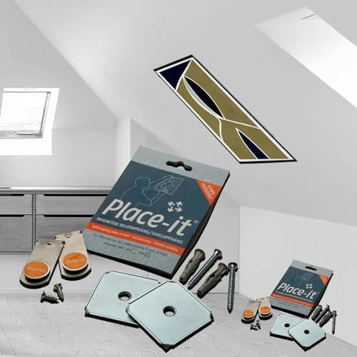 Place-it® Aufhänger für Dachschrägen für Bilder mit HOLZrahmen - Magnetischer Bildaufhänger für Schwere Bilder bis zu 4,5kg - (2-pack)