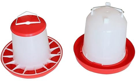 Anjing 1.5KG Futterautomat und 1.5L Hühnertränke,Küken Futterautomat und Tränke Set,Automatische Wassertränke,Ertrinken Beweis Hühner Futtertrog Set,Rot und Weiß