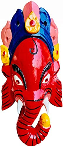 Himalayan Craft Ganesha-Wandskulptur aus Holz, handgefertigt, Glücksgott / Erfolg, Ganesha-Form des Elefantenkopfes zum dekorativen Wandbehang, Sohn des Herrn Shiva, handgefertigt in Nepal