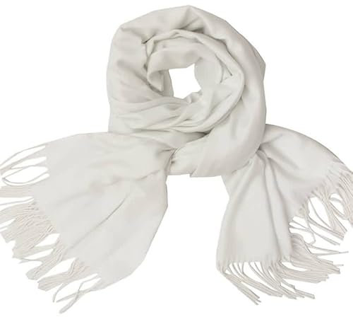Stfery Winter Schal für Damen XXL, Kaschmirschal Weiß Scarf Einfarbige Quaste Halstuch 200x70CM Weich Warm